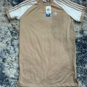 Adidas Tan and White T-Shirt Dress